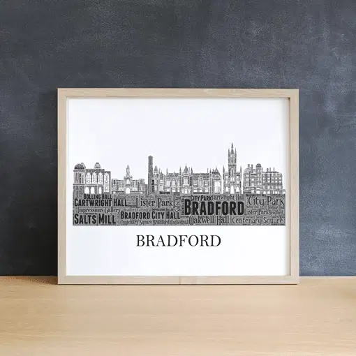Personalised Bradford City Skyline Word Art Picture Print City Skyline Prints