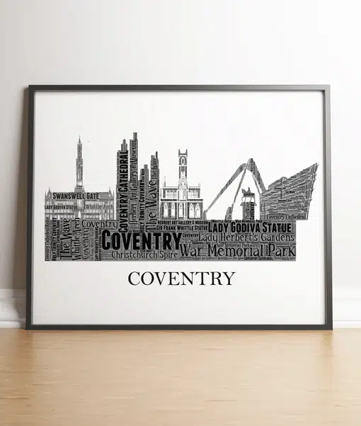 Personalised Coventry Skyline Word Art City Skyline Prints