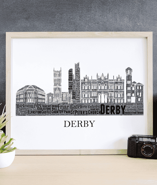 Personalised Derby Skyline Word Art City Skyline Prints