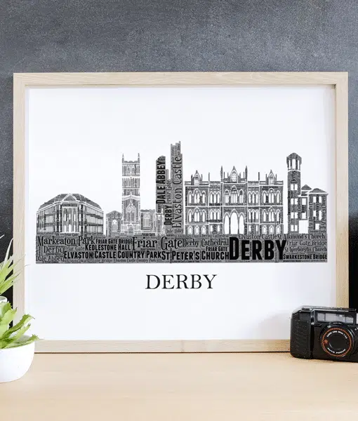 Personalised Derby Skyline Word Art City Skyline Prints