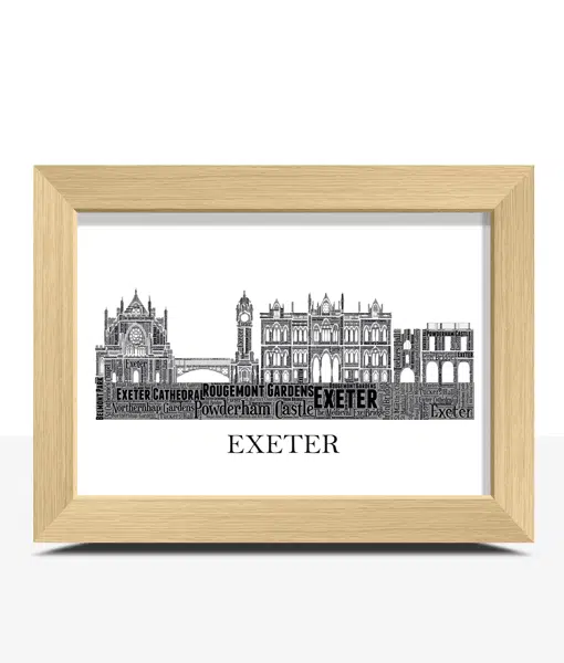 Personalised Exeter Skyline Word Art Picture Print City Skyline Prints