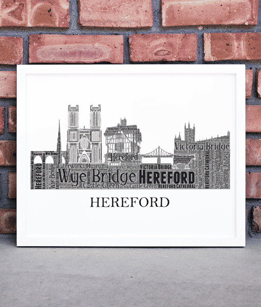 Personalised Hereford Skyline Word Art City Skyline Prints