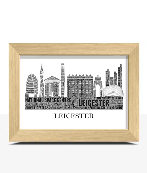 Personalised Leicester City Skyline Word Art Picture Frame Gift City Skyline Prints