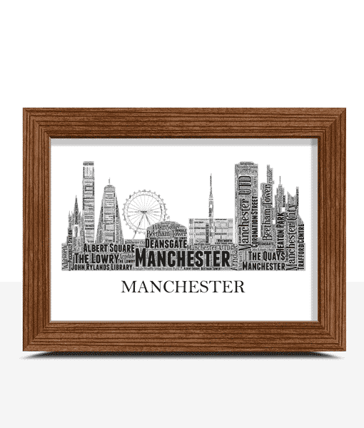 Personalised Manchester Skyline Word Art Picture Gift City Skyline Prints