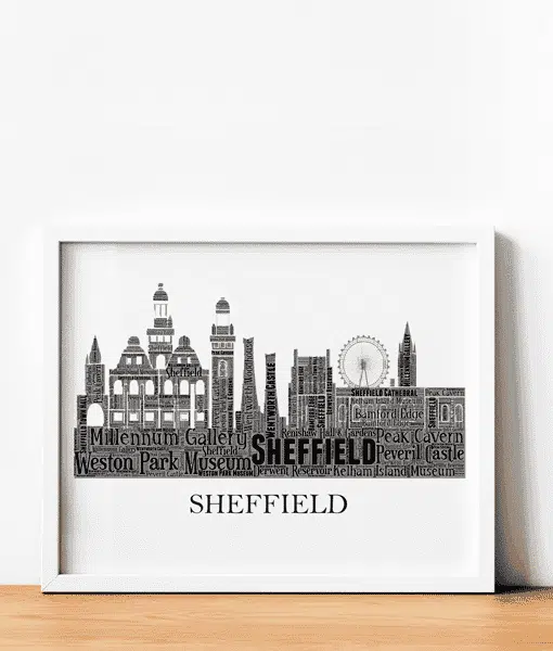 Personalised Sheffield Skyline Word Art Picture Gift City Skyline Prints