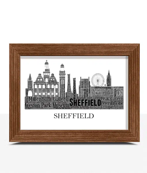 Personalised Sheffield Skyline Word Art Picture Gift City Skyline Prints