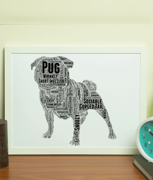 Personalised Pug Dog – Puggle Word Art Animal Prints