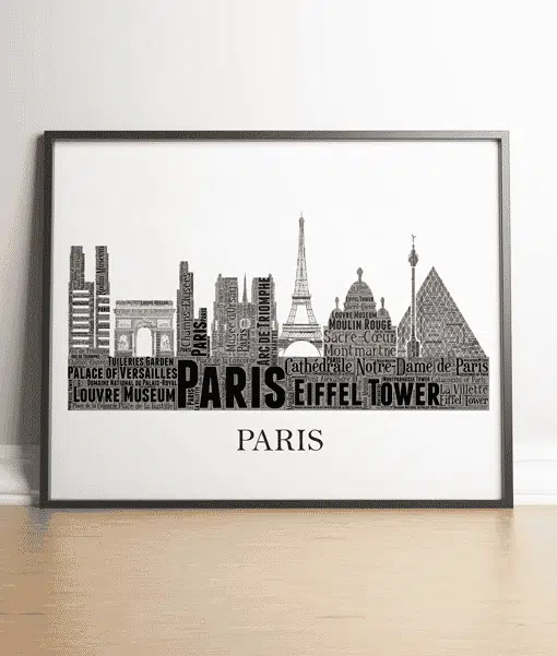 Personalised Paris City Skyline Word Wall Art Picture Gift City Skyline Prints