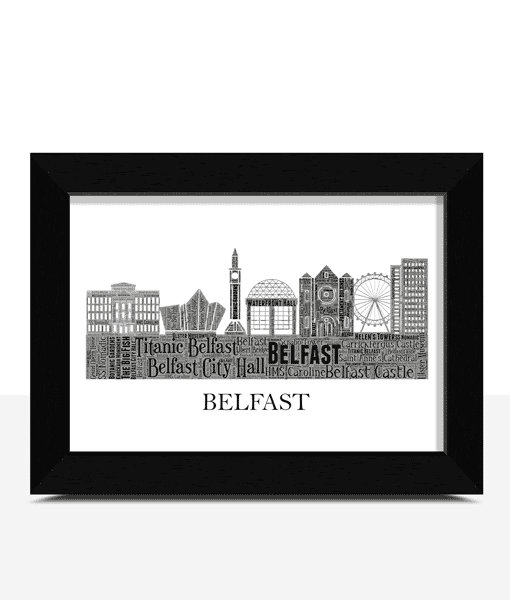 Personalised Belfast City Skyline Word Art Picture Frame City Skyline Prints