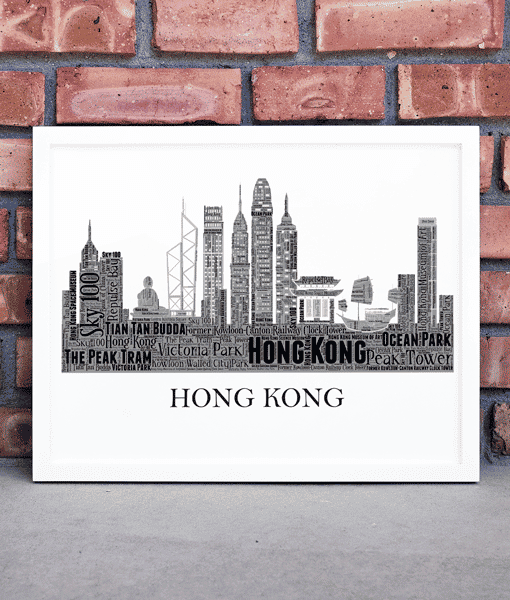 Personalised Hong Kong Skyline Word Art City Skyline Prints