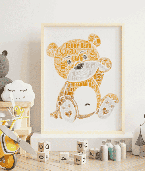 Personalised bear name print/baby bear/new born gift/custom names/new baby gift/kids bedroom/Print-only or framed gift for child // nursery artwork 