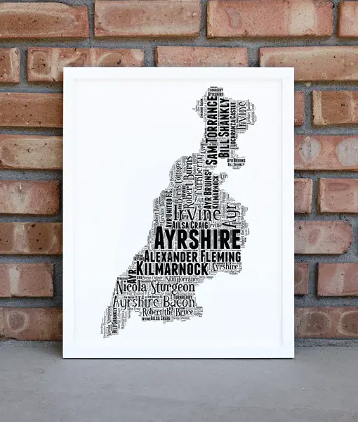 Ayrshire Personalised Word Art Map Maps