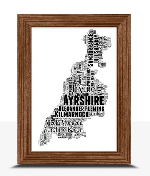 Ayrshire Personalised Word Art Map Maps