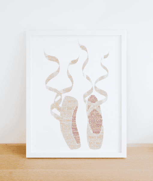Ballet Shoes Word Art –  Personalised Ballerina Gift Dance Gifts