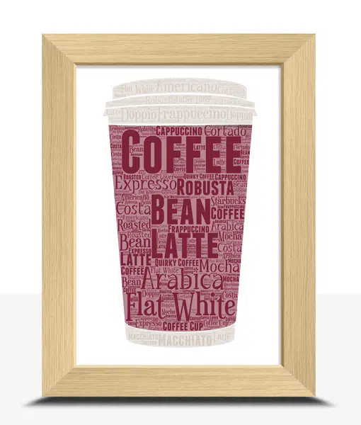 Personalised Coffee Cup Word Art Picture Frame Gift Food And Drink