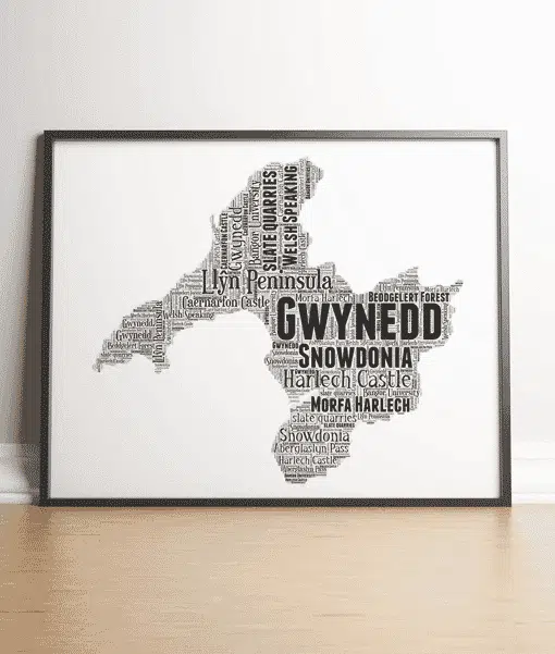 Gwynedd – Personalised Welsh Word Art Map Maps