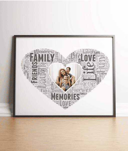 Personalised Heart Word Art Gift – With Photo Anniversary Gifts