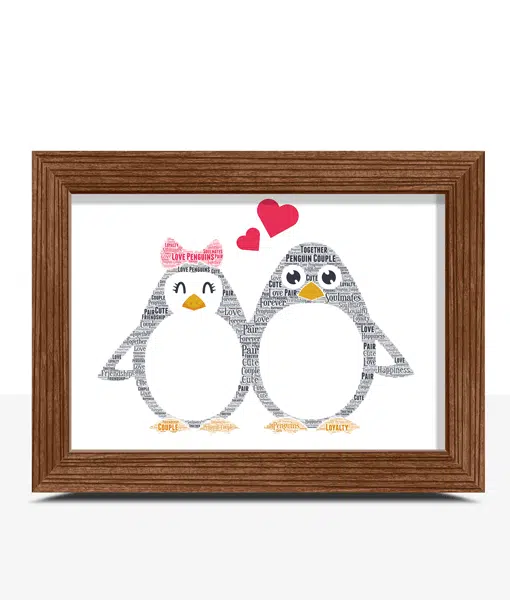 Penguin Couple – Personalised Word Art Gift for a Couple in Love Engagement Gifts