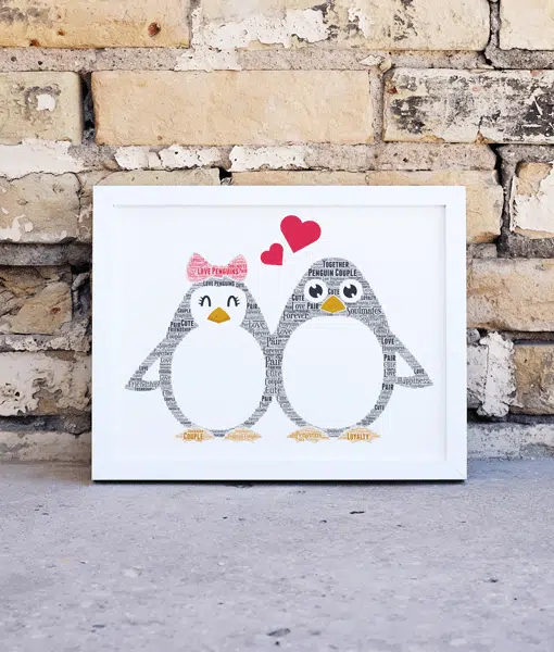 Penguin Couple – Personalised Word Art Gift for a Couple in Love Engagement Gifts