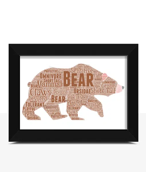 Personalised Grizzly Bear Word Art Picture Print Animal Prints
