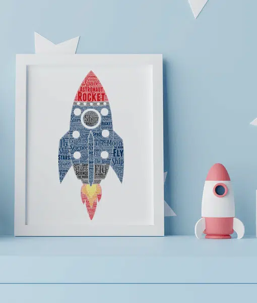 Personalised Rocket Word Art Picture Gifts For Children