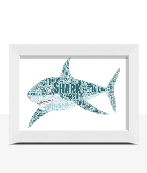 Shark Word Art Print – Personalised Picture Frame Animal Prints