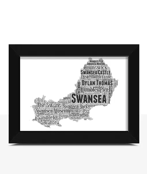 Swansea County – Personalised Word Art Map Picture Frame Maps