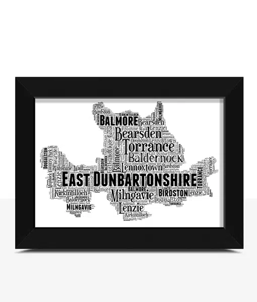 East Dunbartonshire Personalised Word Art Map Maps