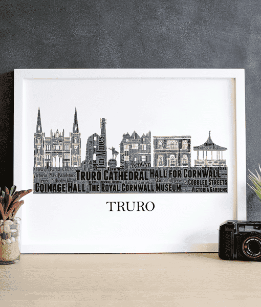 Personalised Truro Skyline Word Art Picture City Skyline Prints