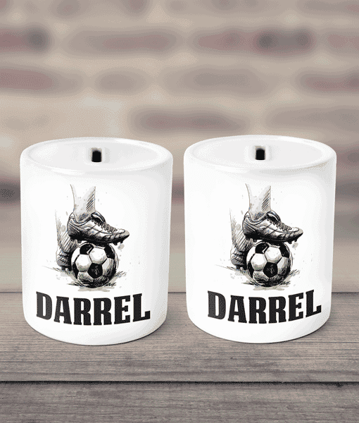 Personalised Football Money Box – Add Any Name Football Gifts