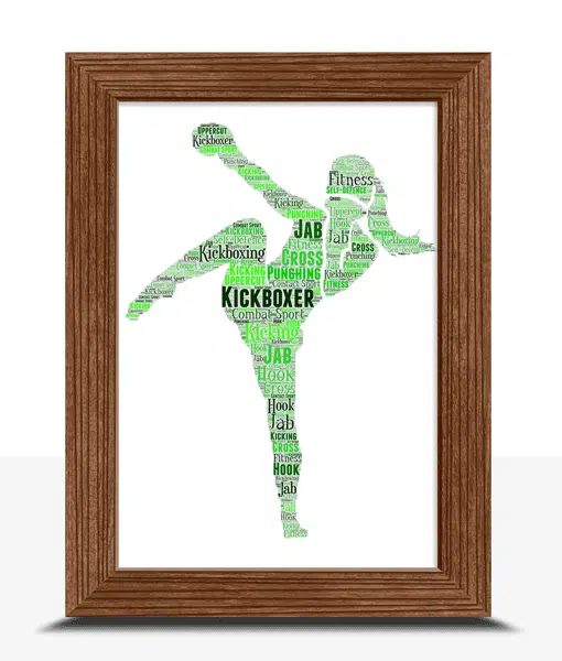 Personalised Female Kickboxer – Word Art Print Sport Gifts
