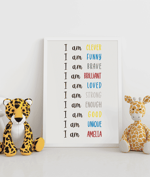 Daily Affirmations Print | I am Print | Childrens Name Personalised Positive Mental Health Print Gifts For Children