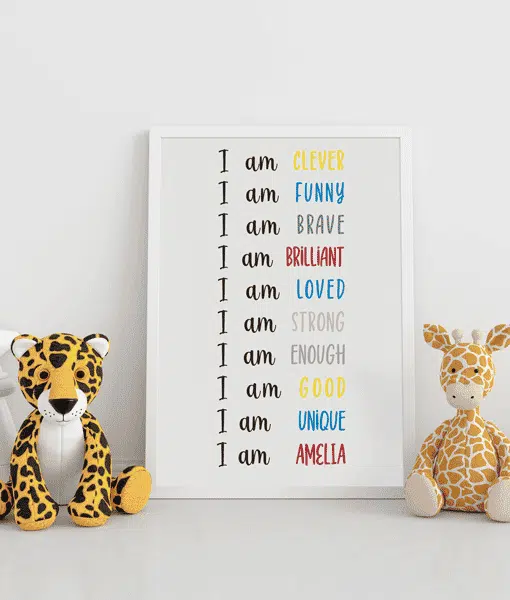 Daily Affirmations Print | I am Print | Childrens Name Personalised Positive Mental Health Print Gifts For Children