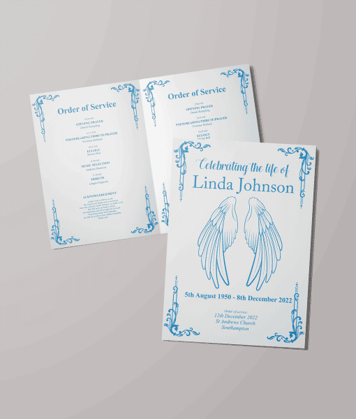 Angel Wings Design – 16 Page – Funeral Order of Service