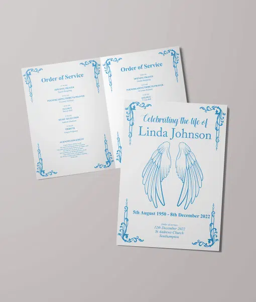 Angel Wings Design – 8 Page – Funeral Order of Service