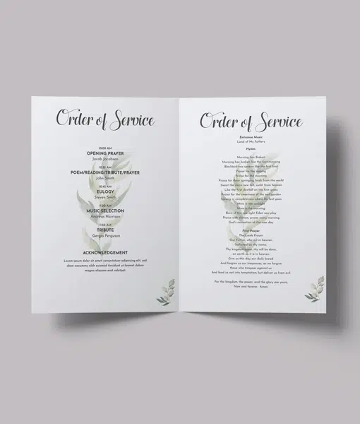 Green Floral Design – 4 Page – Funeral Order of Service | ABC Prints