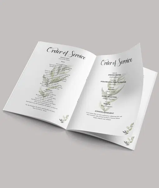 Green Floral Design – 16 Page – Funeral Order of Service