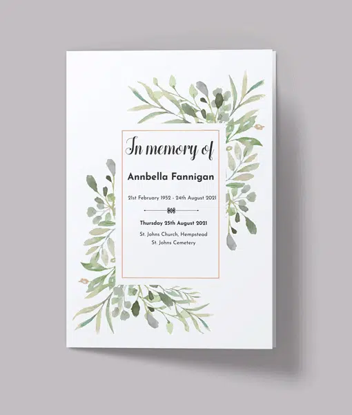 Green Floral Design – 8 Page – Funeral Order of Service