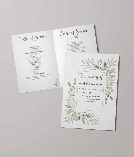 Green Floral Design – 4 Page – Funeral Order of Service