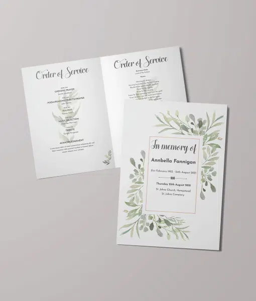 Green Floral Design – 4 Page – Funeral Order of Service