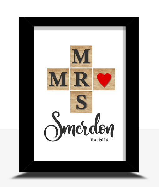 Mr & Mrs Scrabble Tile Print – Couple Gift Anniversary Gifts