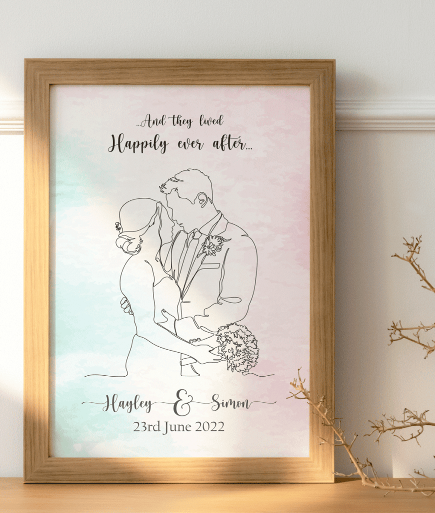 Wedding Couple Line Drawing Print – Wedding Frame Gift Anniversary Gifts