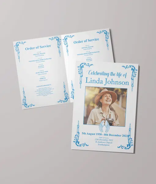 Angel Wings Design – 12 Page – Funeral Order of Service With Photo