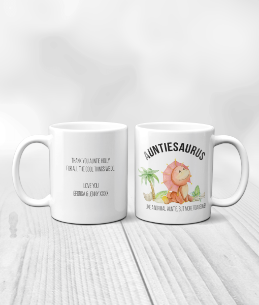 Pair of Auntie and Uncle Gift Mugs – Auntiesaurus and Unclesaurus Auntie