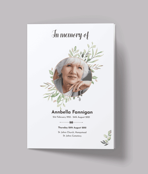 Green Floral Design – 8 Page – Funeral Order of Service With Photo