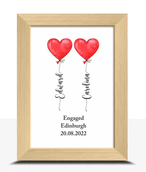 Personalised Love Heart Balloons Print – Wedding Day Gift Engagement Gifts