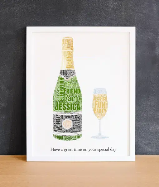 Personalised Champagne Bottle Celebration Word Art Gift Anniversary Gifts
