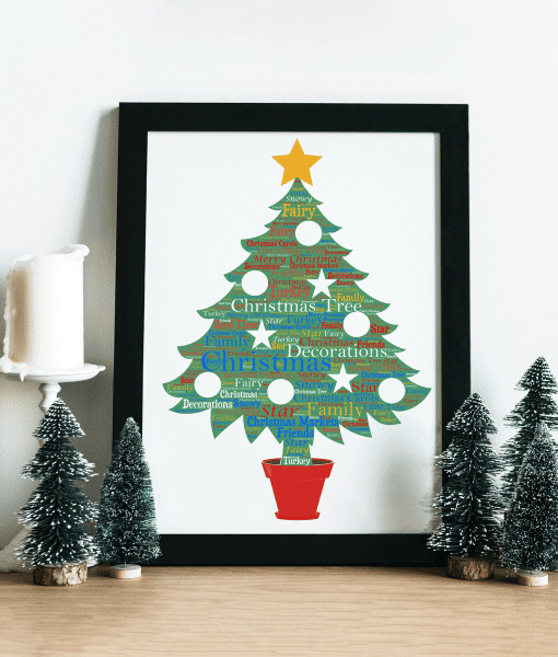 Personalised Christmas Tree Word Cloud Art Picture Frame Christmas