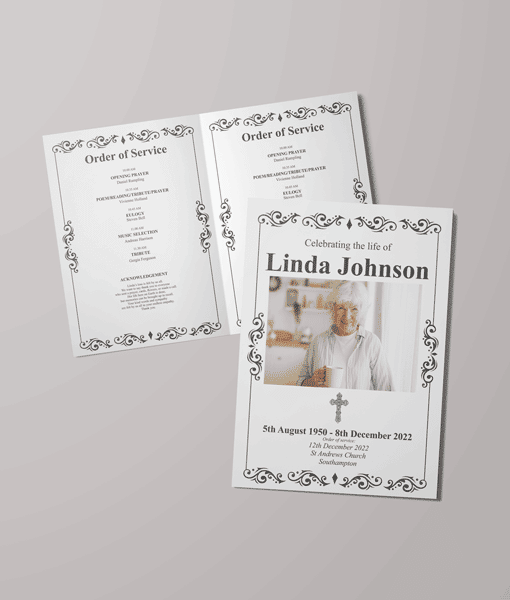 Traditional Cross Design – 16 Page – Funeral Order of Service With Photo