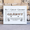No 1 Great GRANNY Personalised Photo Gift Gifts For Grandparents